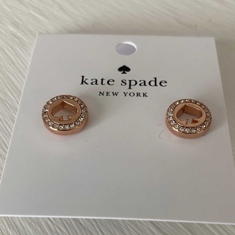 Kate Spade Rose Gold Spot the Spade Pave Halo Heart Earrings with Dust bag - Picture 7 of 14
